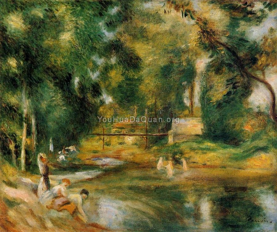 Essoyes Landscape, Washerwomen and Bathers - 皮埃尔·奥古斯特·雷诺阿